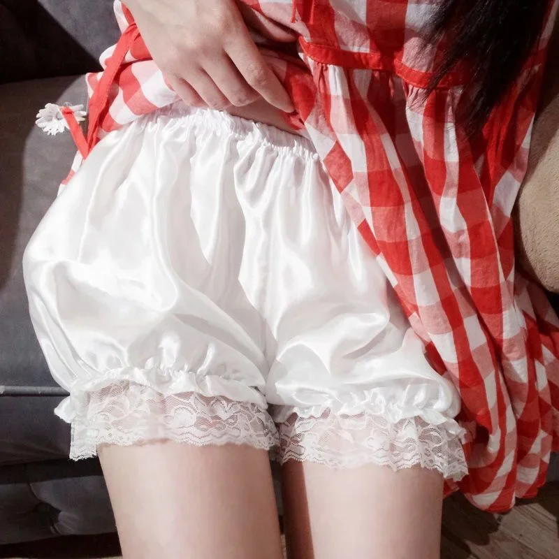 Celana keselamatan wanita celana pendek melar Ruffles renda Lolita Jepang celana keselamatan Satin sutra sejuk untuk wanita pakaian dalam rok