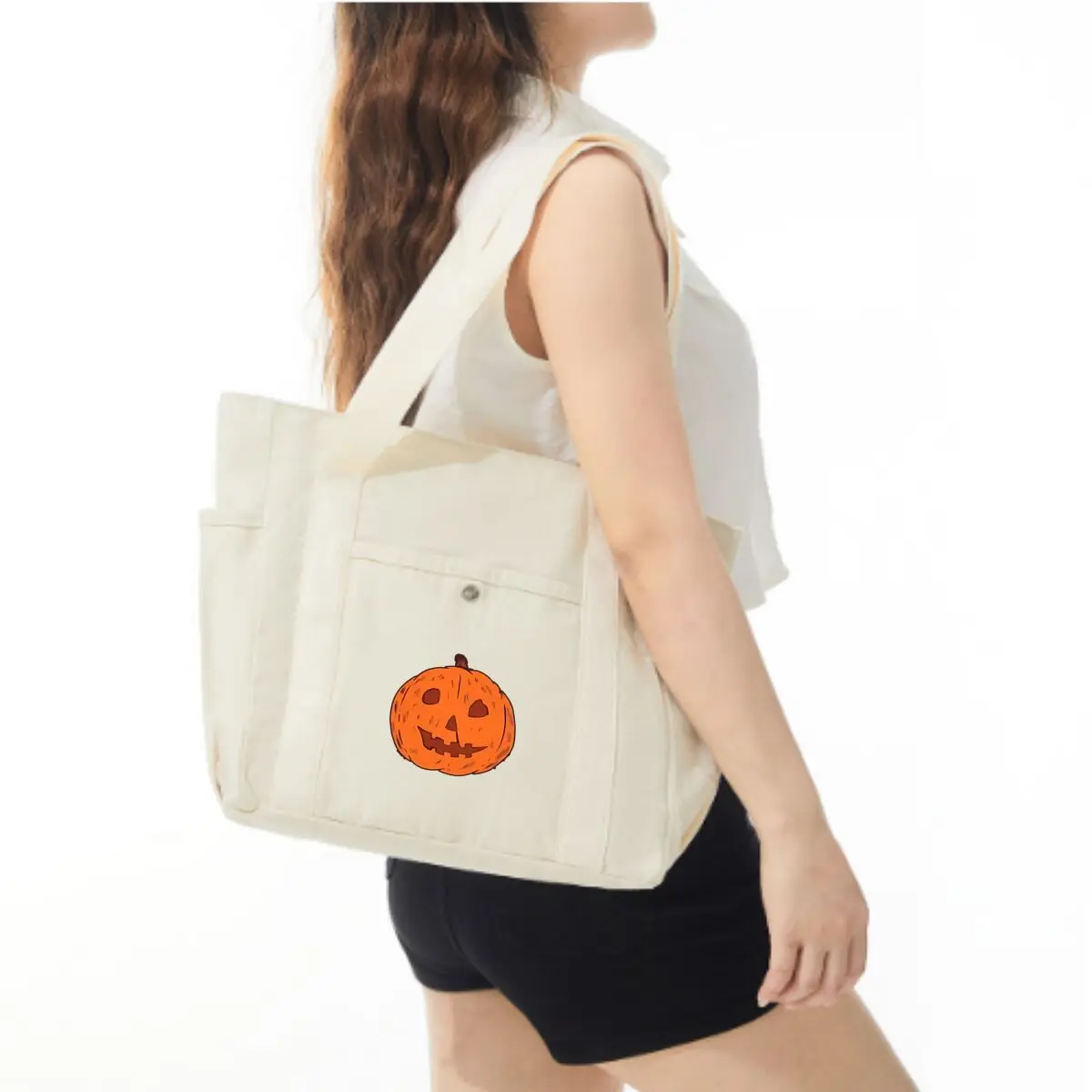 Halloween holiday spooky Fashionable Multi-Pocket Shoulder Bag Spacious Shopping Tote