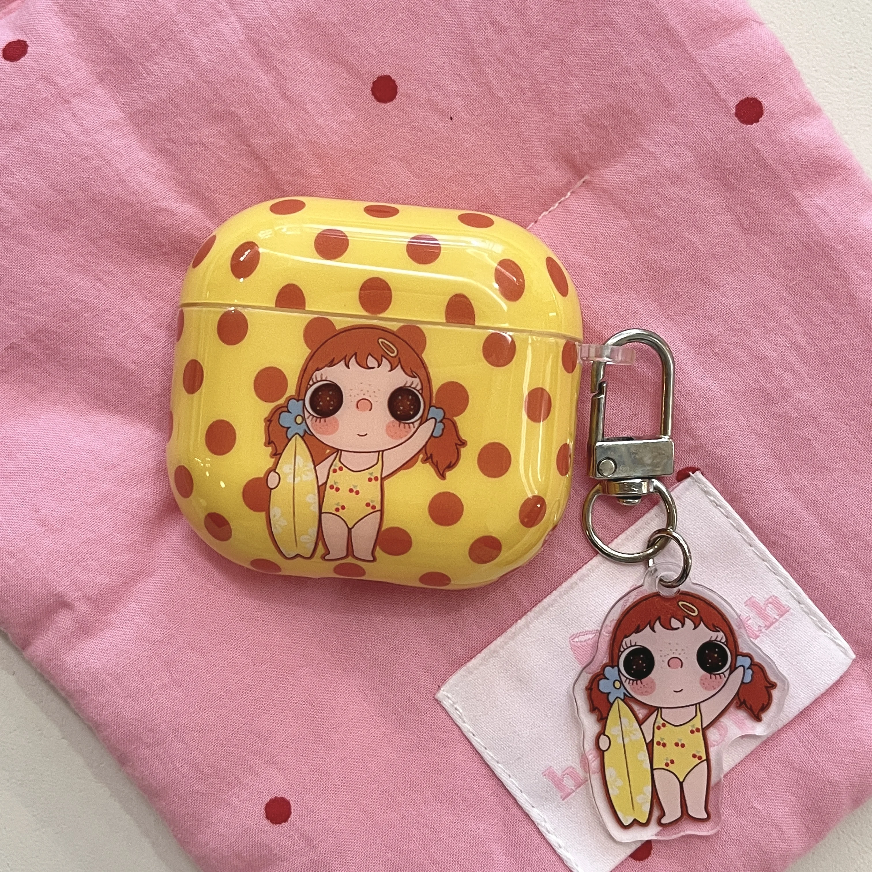Ins Polka Dot Glitter Cartoon Girl Phone case for Airpods 1 2 3 4 Pro Pro2 Pro3 Cover With Chain Hand Rope Cute Cases