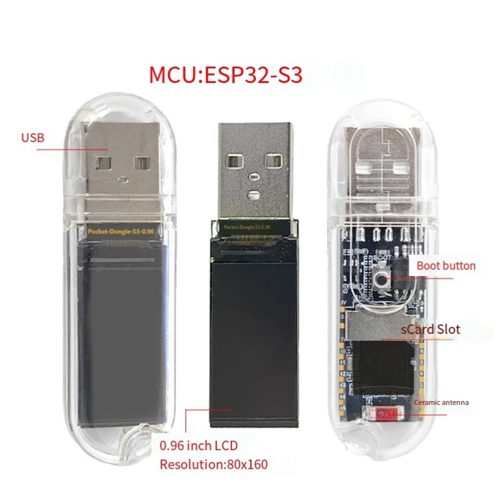 【MUST-HAVE】ESP32 S3 Dongle 0.96Inch LCD Display Screen, Development Board Featuring ESP32-S3R8, 8MB PSRAM, 16MB Flash For Arduin