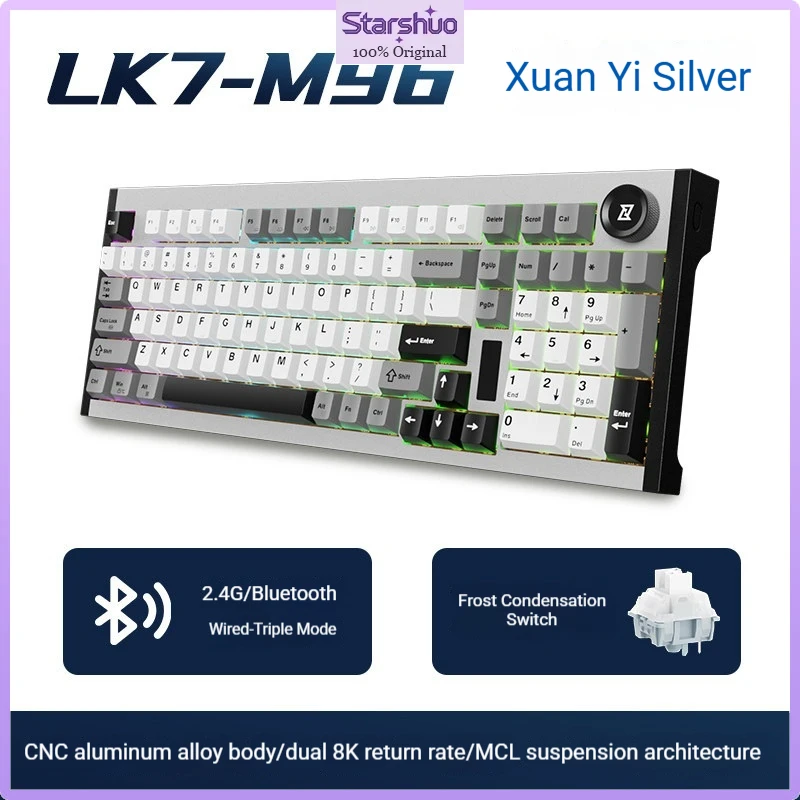 Teclado Mecânico Personalizado Sem Fio Lemokey LK7-M96 Tri-mode com Polling Duplo 8K, Bloco de Alumínio CNC, Teclado Gamer Esportivo RGB Hot Swap