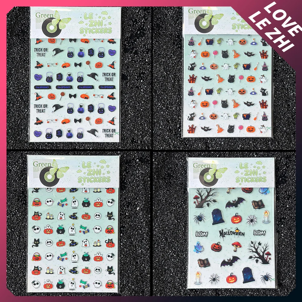 Spider Ghost Magic Hat Hallowmas Nail Stickers Cute Cartoon Pumpkin Candy Waterproof Stickers Phone Case Stickers Mini Stickers