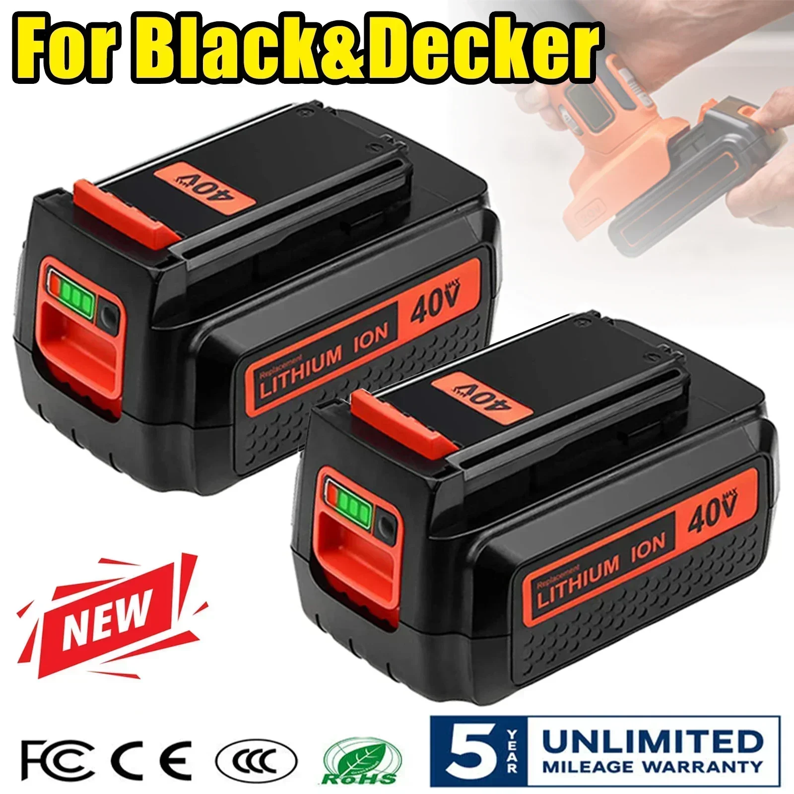 36V/40V 6Ah Replacement Battery for Black & Decker 36V~40V LBX2040 LBX36 LBXR36 LBXR2036 LST540 LCS1240 Cordless Tool Battery