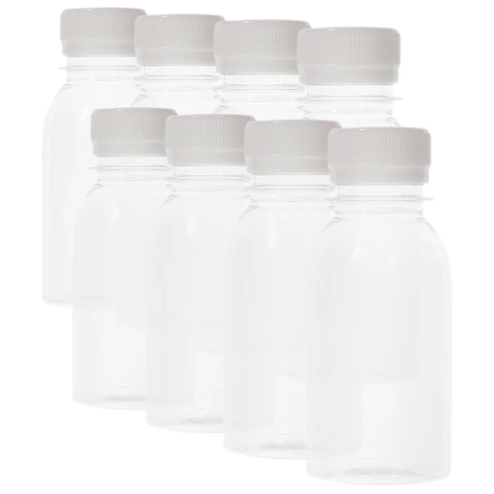 

8 Pcs Milk Bottle Clear Water Smoothie Bottles Reusable Small Juice Containers with Lids for Fridge Thicken Abs Travel Kids