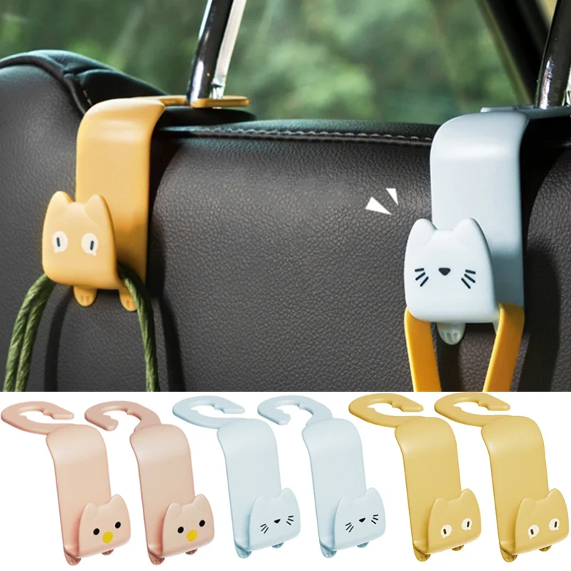 2pcs Creative Car Hook Cute cat Car Seat Hanger Hooks Behind-seat Accessories Organizer Hook Bags Clothes Sundries Hanger Clip