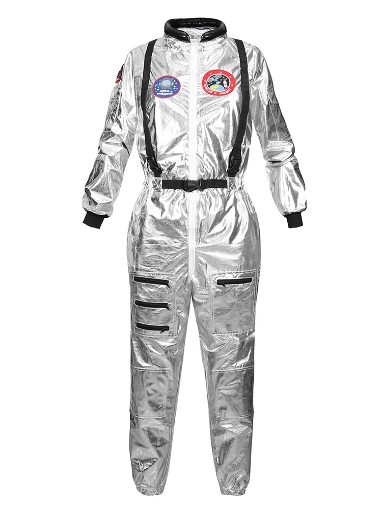 Astronaut Kostuum Voor Mannen Plus Size Halloween Kostuums Voor Koppels Astronaut Kostuum Vrouwen Ruimte Pak Ruimtevaarder Zilveren Jumpsuit - afbeelding 2