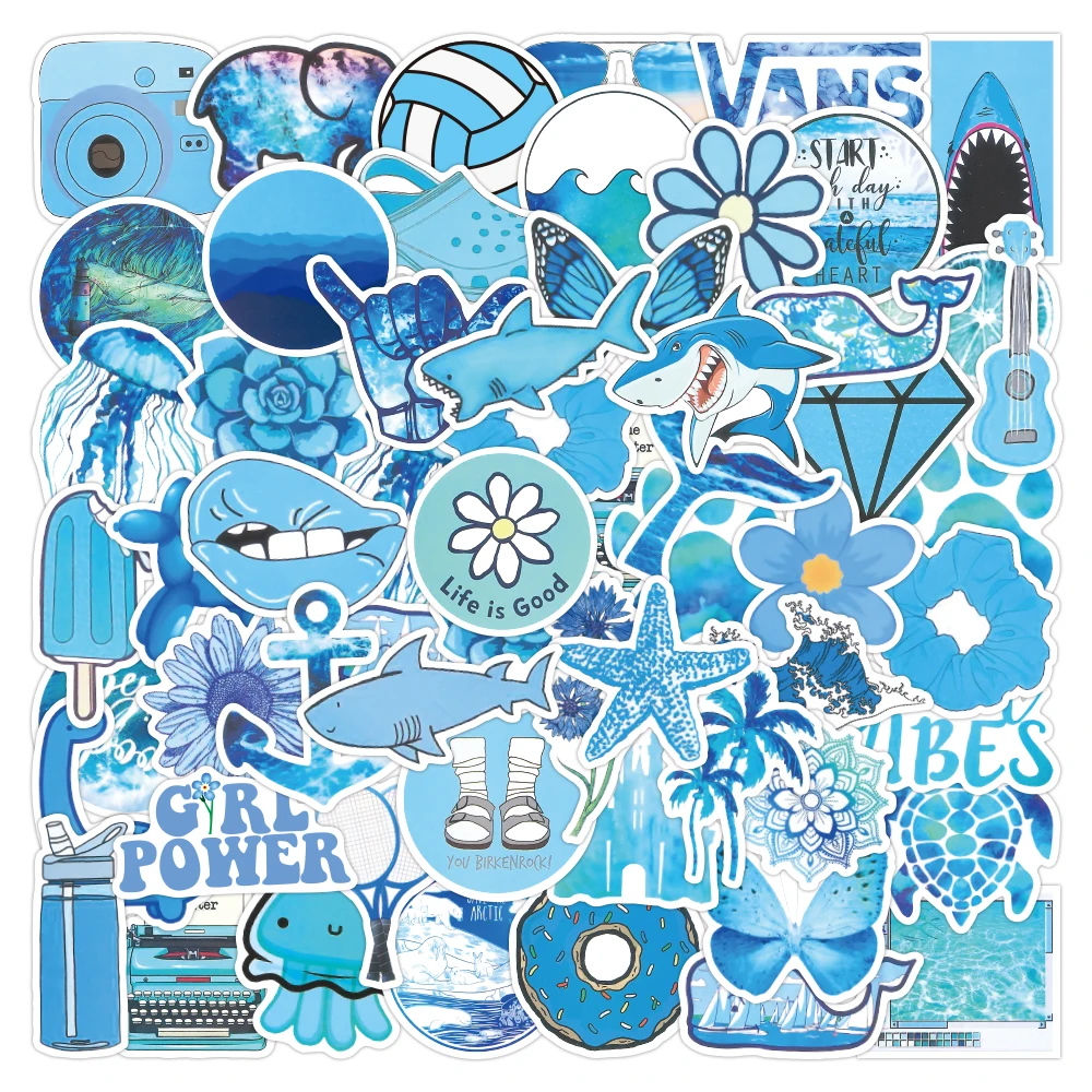 Blue Aesthetic Stickers Pack for Teens Girls Boys, Cute Blue Stickers, Waterproof Vinyl Stickers, Vsco Stickers f