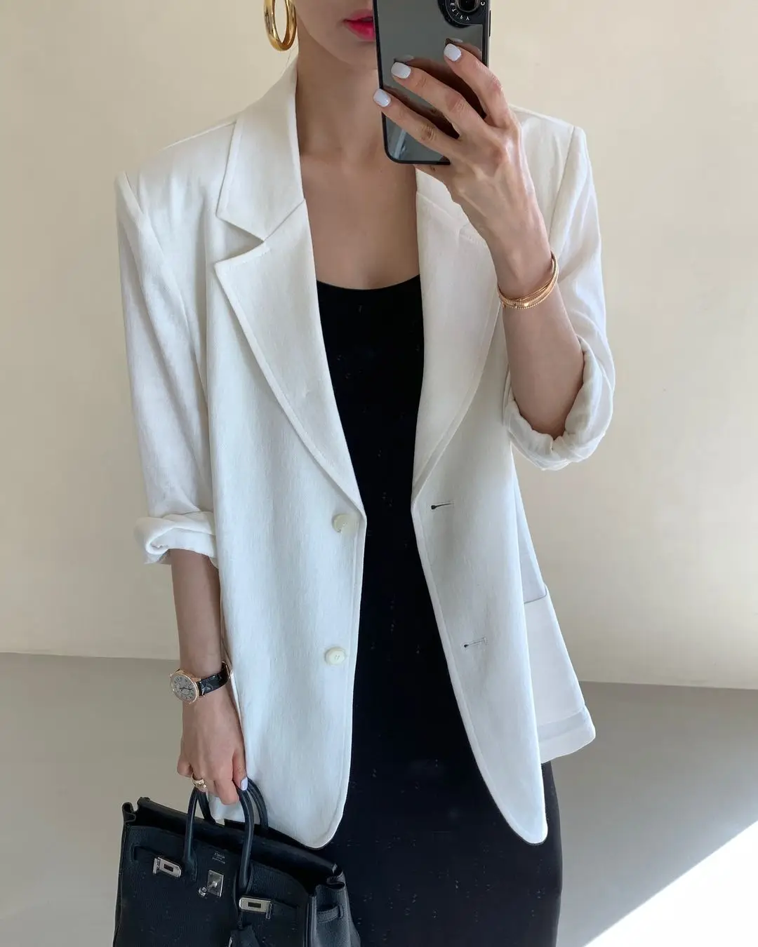 

Chic Summer Single Breasted Loose Versatile Thin Solid Color Long Sleeved Coat Women Blazers