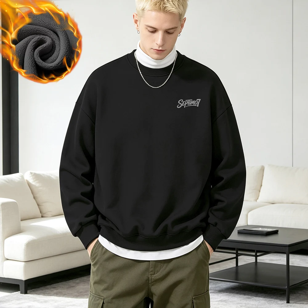 Felpa calda in pile con scollo alla francese, felpa casual senza cappuccio, modello unisex, felpa oversize a tinta unita, tessuto resistente ai colori e delicato sulla pelle, felpa oversize con scollo