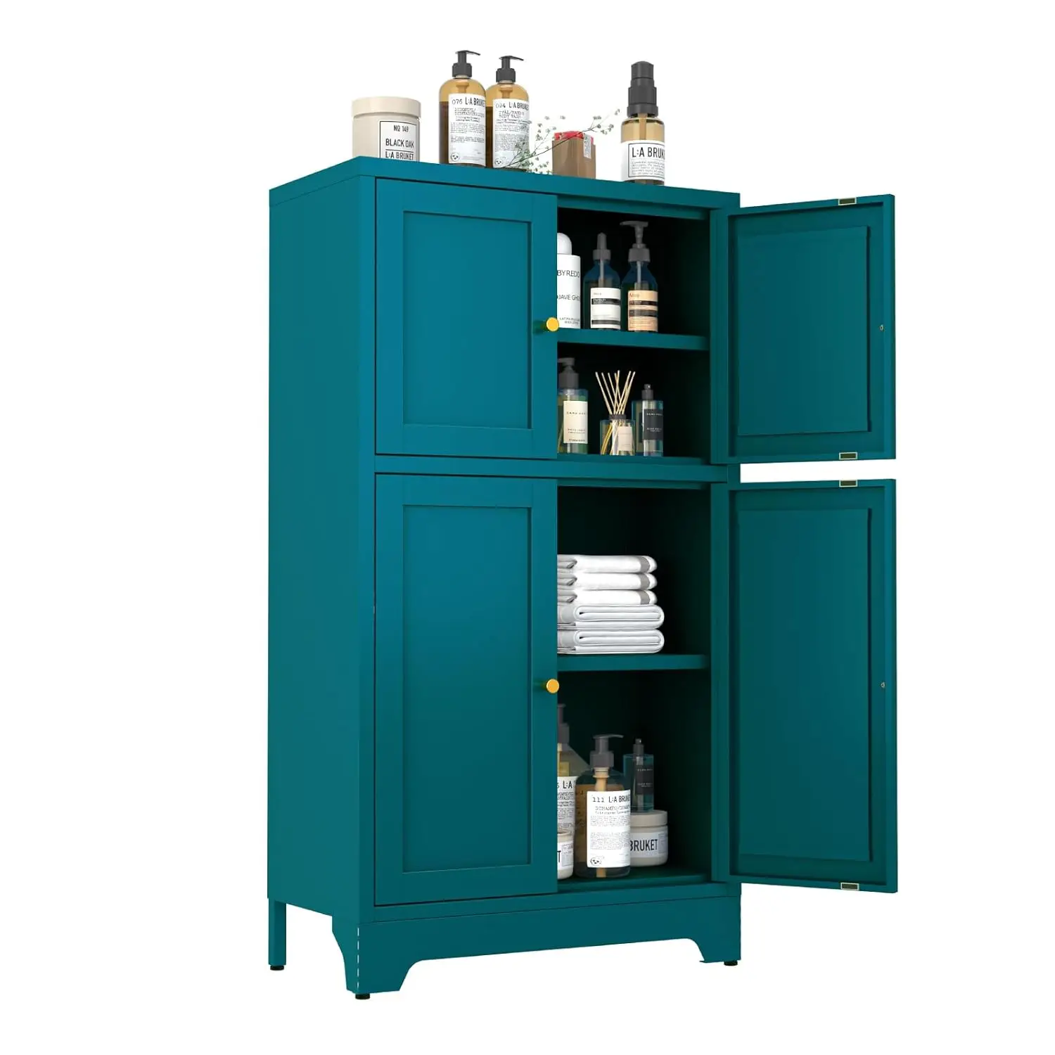 

Freestanding Metal Storage Cabinet 4 Door 2 Adjustable Shelves Kitchen Pantry Living Dining Room 43.3in H Customized