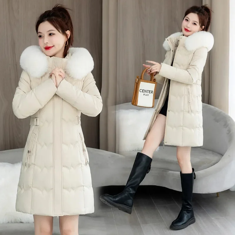 2023 neue Winter Jacke Unten Baumwolle Mantel Parkas frauen Lange Faux Pelz Kragen Gepolsterte Jacke Dicke Lose Gepolsterte Jacke weibliche Mäntel