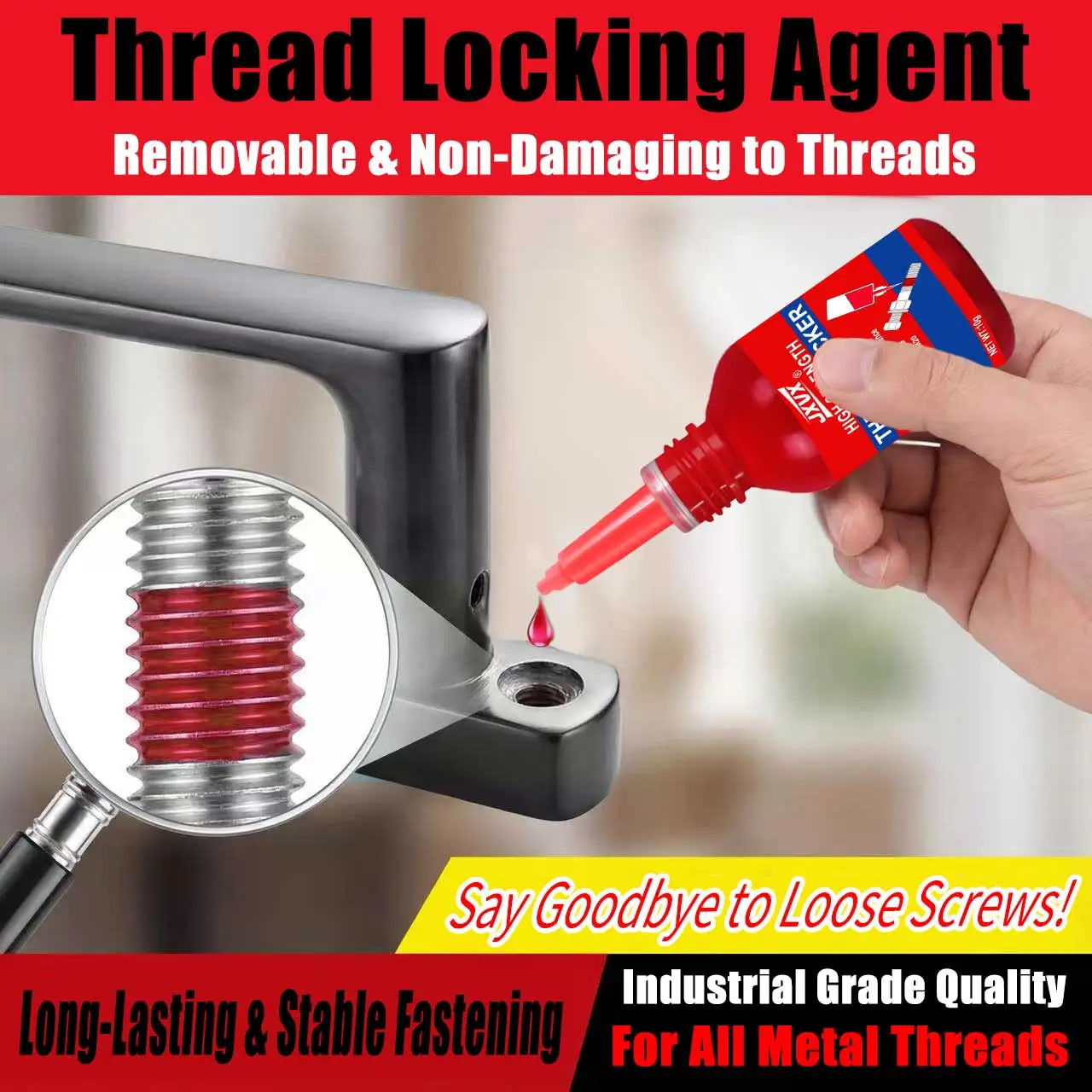 10ml Red Anaerobic Glue, Thread Locking Screw Glue, Anti-Loosening Corrosion Resistant Glue, Permanent Fixation, Tools for Fixing Screws and Nuts