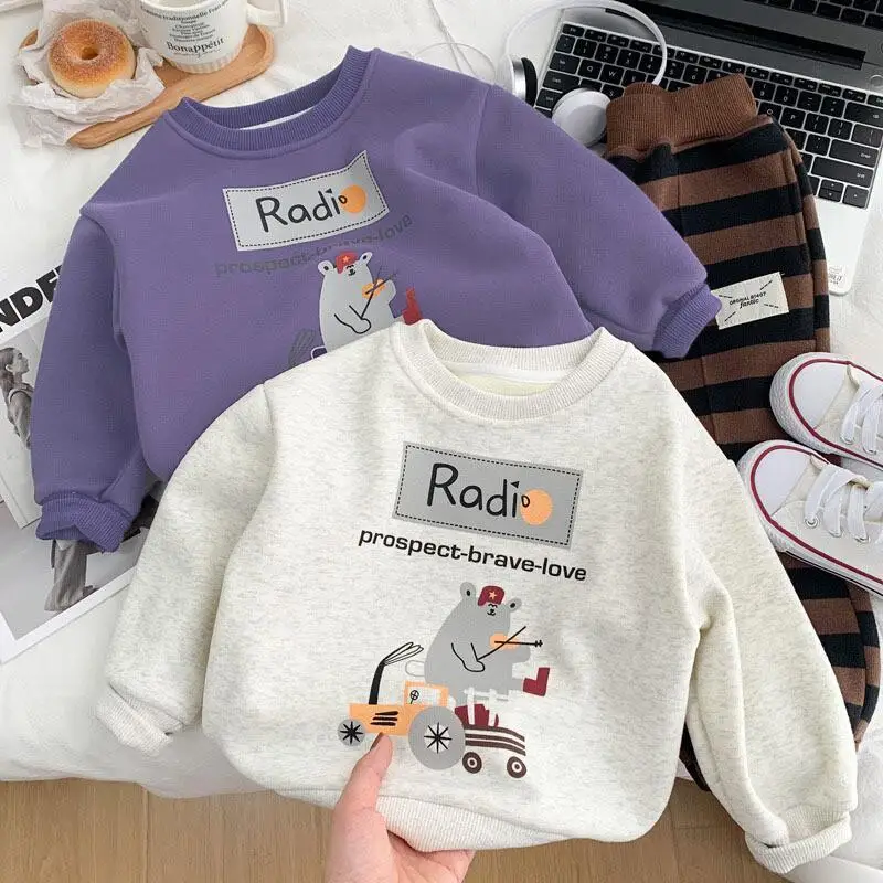 

Осенне-зимняя толстовка с капюшоном для мальчиков и девочек, детский универсальный свитшот, утепленный теплый пуловер, домашняя одежда на флисовой подкладке, толстовка Kpop, детская одежда