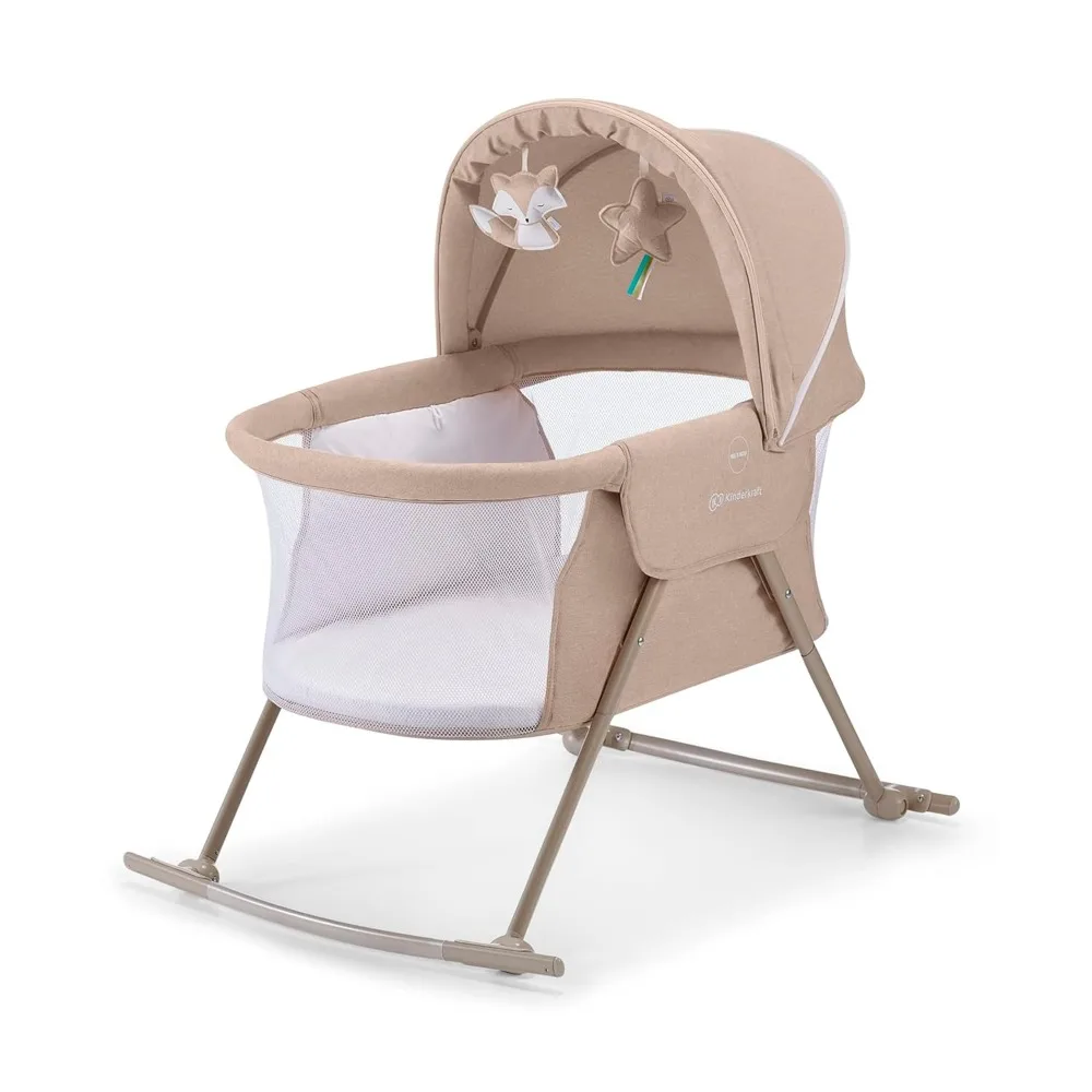 

Kinderkraft LOVI Travel Bassinet for Baby, Portable Folding Baby Bed with Built-in Mosquito net, Adjustable Hood and an Addition