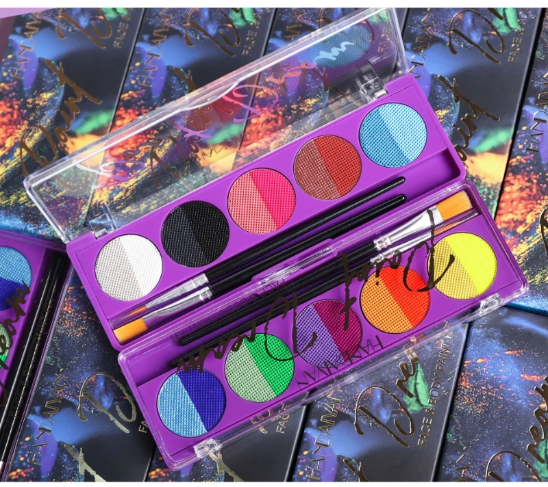 لوحة طلاء الجسم القابلة للذوبان في الماء - شرائط قوس قزح الفلورسنت، طلاء فني للوجه والجسم، أصباغ طلاء متوهجة بالأشعة فوق البنفسجية لمكياج الهالوين #2