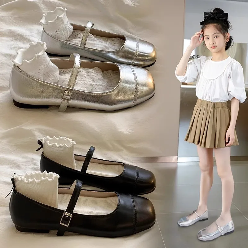 

YUYIN Girls' Fashion Casual Leather Shoes PU Leather Daily Square Toe Comfortable Non-Slip Fashion Princess Children's Flats