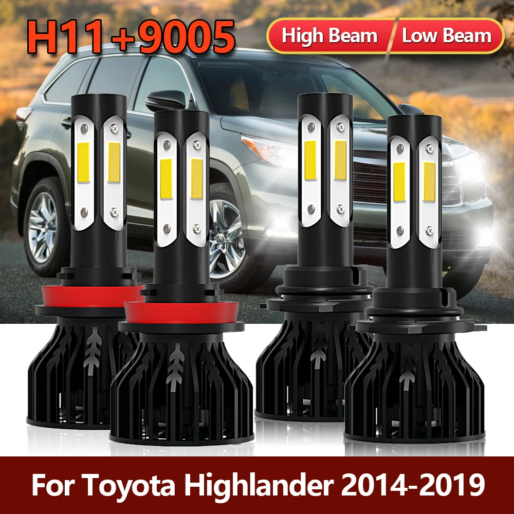 4-Sides Headlight 360° Kit 90W Bright Bulbs 12000LM Car Lamp 12V Luces 6000K For Toyota Highlander 2014 2015 2016 2017 2018 2019