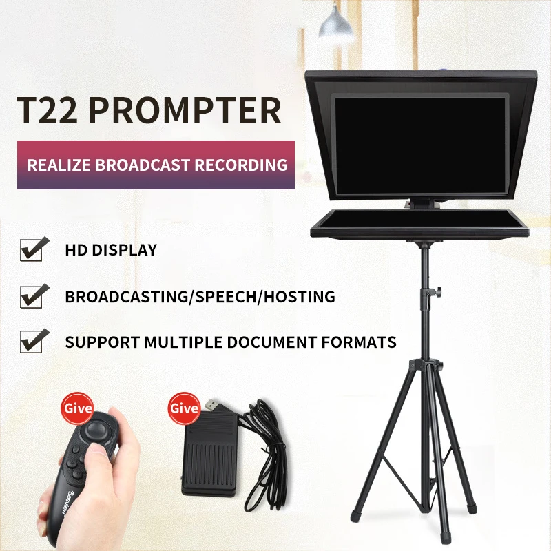 BQKK 22 inch Smartphone/Tablet/DSLR Camera Prompters broadcasting studio for Stage Speech Live Streaming teleprompter