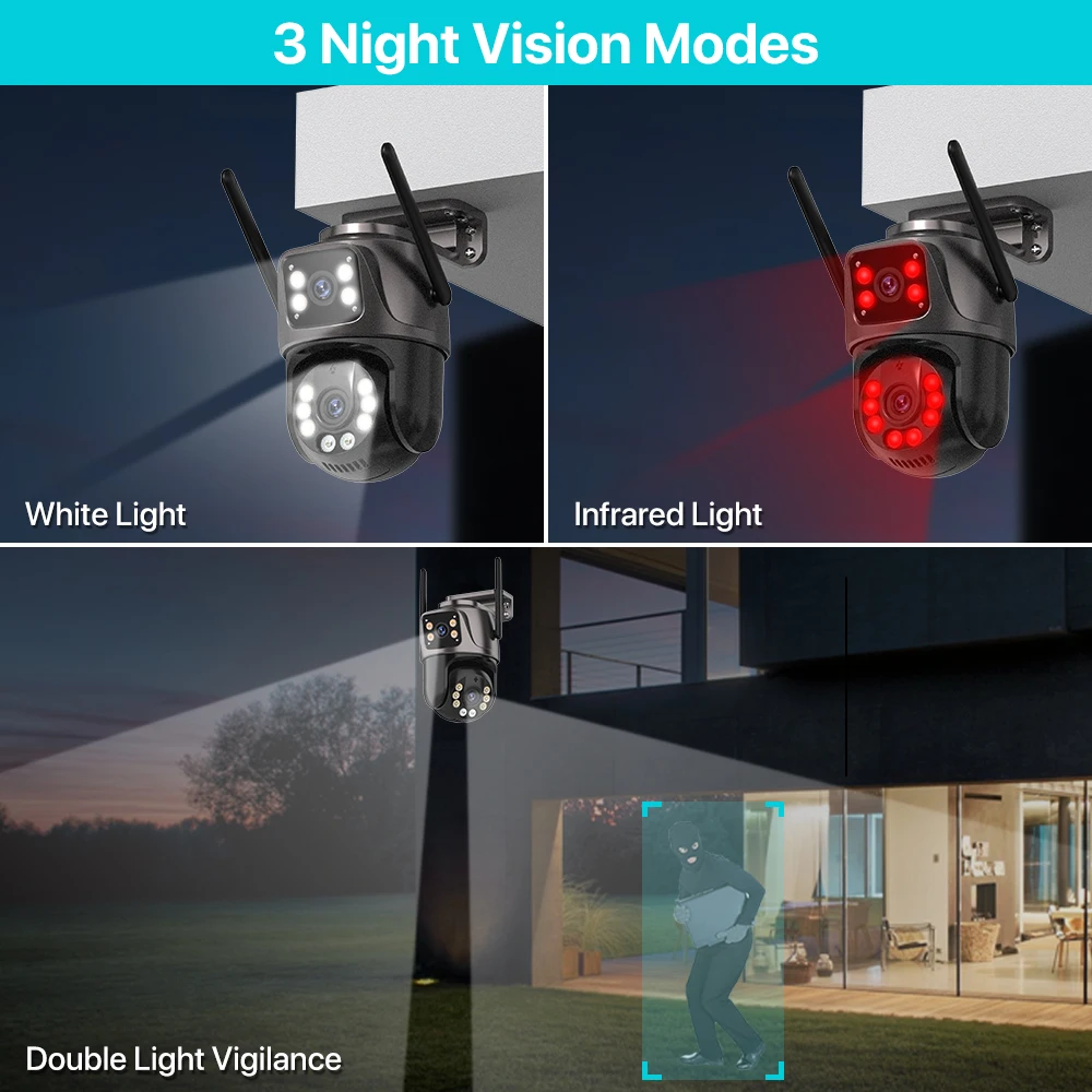 4k 8mp Wifi Ptz Camera Outdoor 6mp Dual Lens Dual Screen Ai Auto Tracking Ip Camera Cctv Audio Video Surveillance P2p Icsee
