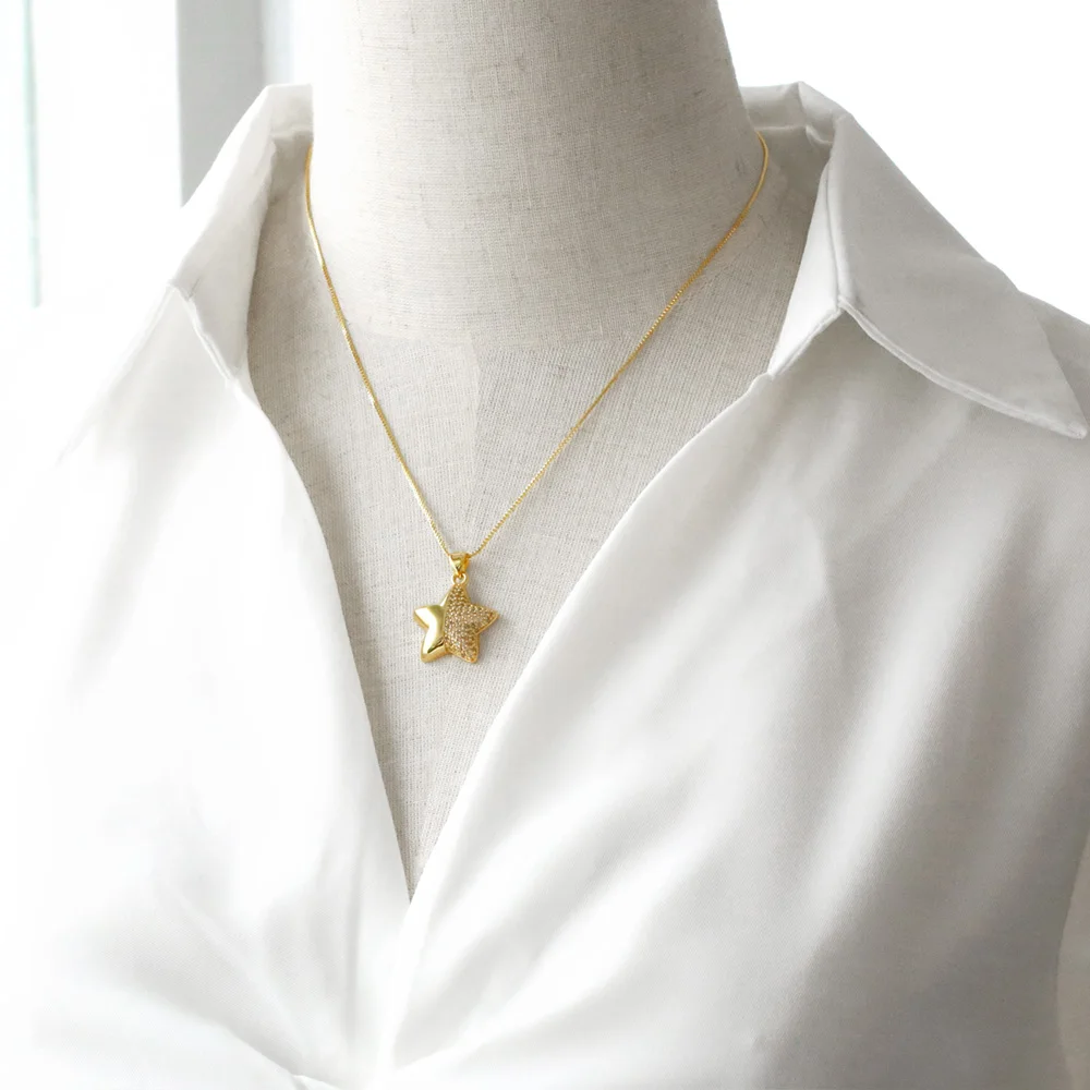 FLOLA New in Crystal Heart Necklaces For Girls Star Pendant Necklace Elegant For Women Wholesale Items For Business nker54