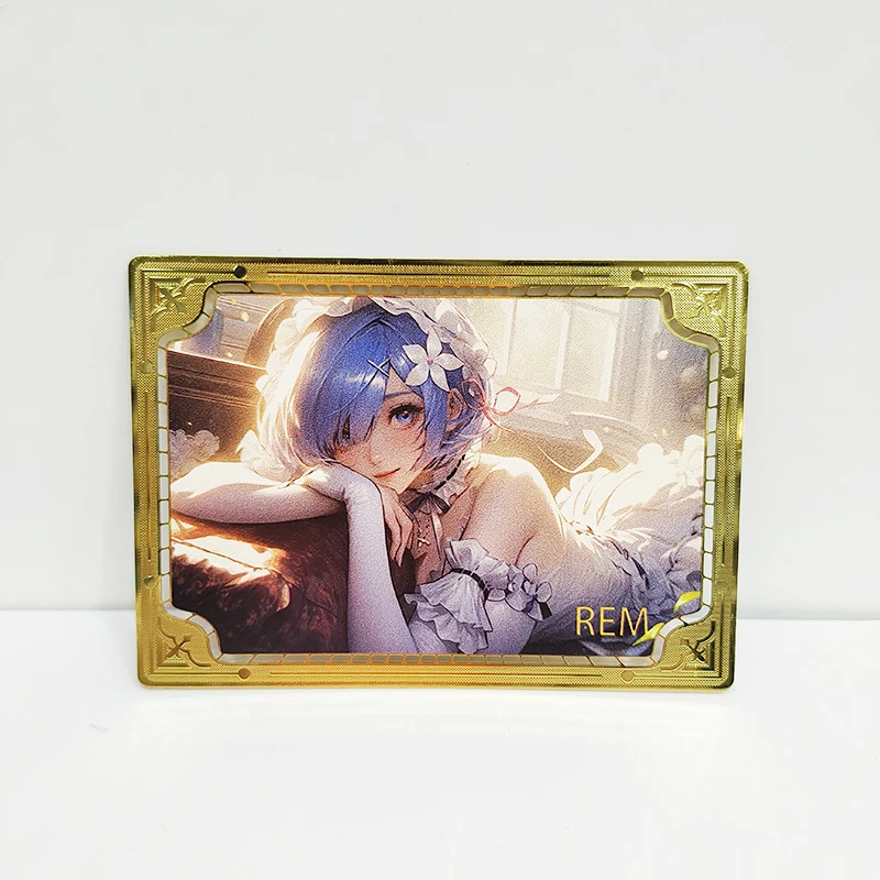 88 x63mm Diy Self Made Goddess Story Kochou Shinobu Makima Rem Collection Card Gold Metal Card Yuuki Asuna Anime Card Gift Toys