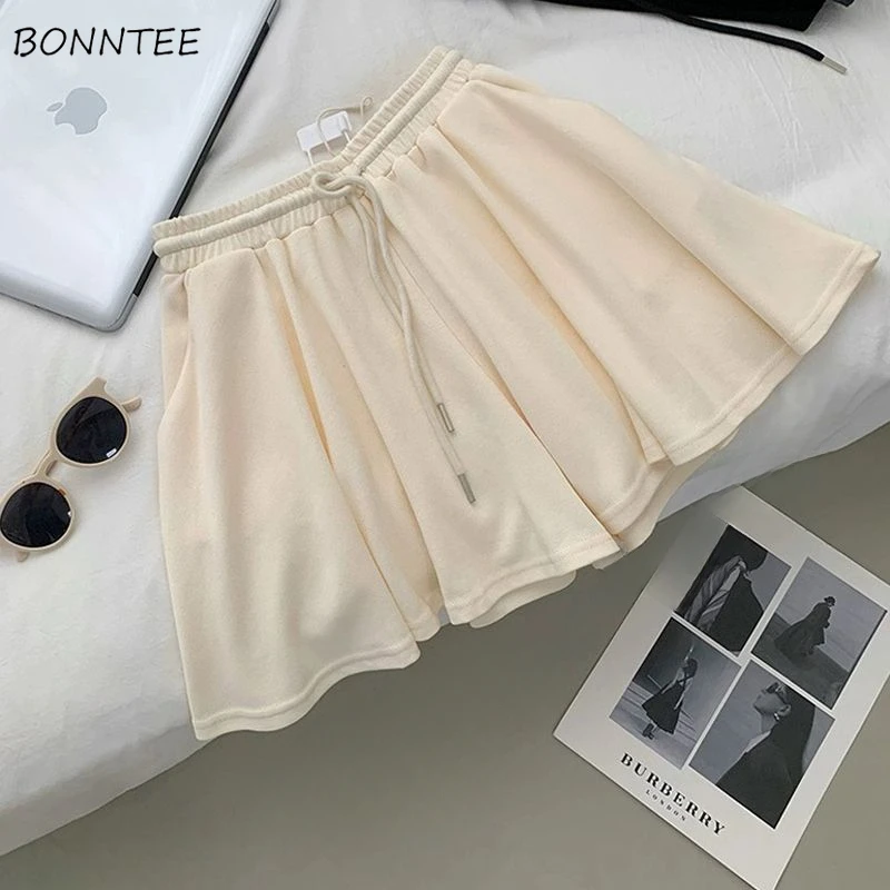 

Solid Shorts Skirts Women High Waist Loose Wide Leg Pleated Summer All-match Streetwear Fashion Simple Leisure Female Students