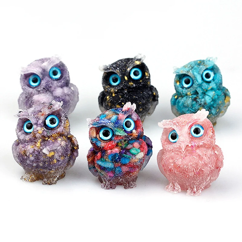 

Natural Crystal Stone Gravel Owl Animal Crafts Handmade Small Figurines DIY Resin Table Decor Home Decor Collect Gifts