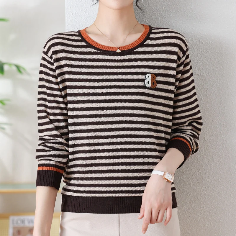 Stripe Sweater Woman 2024 Spring Autumn Korean Fashion Pullover Femme Womens Clothing Long Sleeve Top Sweaters