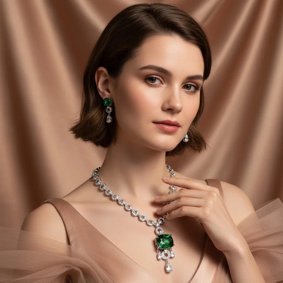 

New European Retro Exaggerated Necklace Set Trendy Inlaid Gemstone Fashion Clavicle Chain For Women