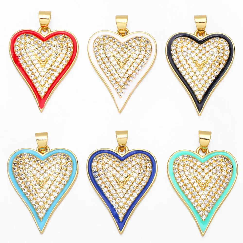 OCESRIO Multicolor Heart Pendant for Necklace Gold Plated CZ Copper Charms Jewelry Making Supplies Accessories pdta736