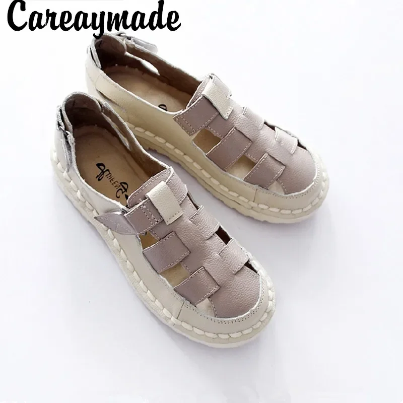 Careaymade-Literature&Art Small Fresh Cowskin Sandals Women's Shoes Retro-ancient Forest Department Women's Super-soft shoes