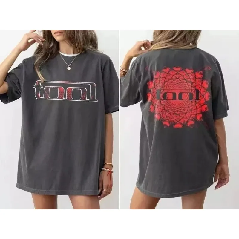 T-shirt Tool Band Vintage Délavé Esthétique Y2K Unisexe Coupe Oversize Manches Courtes Coton Rétro Streetwear Décontracté Été 2026 Vente Chaude