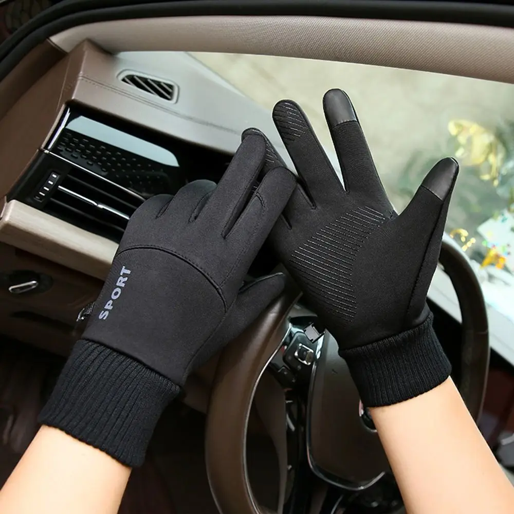 Fashion Waterproof Suede Furry Full Finger Gloves Warm Mittens Winter Glove Windproof