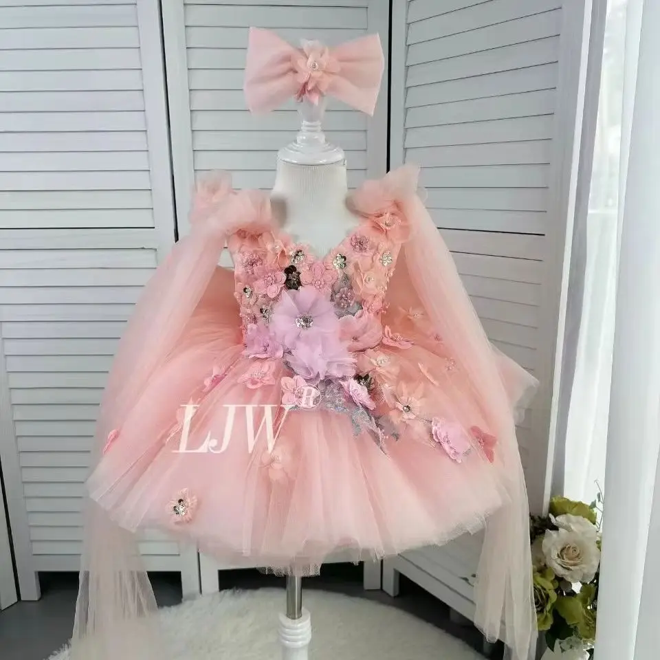 

Girl's Carnival Birthday Party Performance Costume Lolita gauze Dress Embroidered Flower Pearl Strap Fluffy Dress elegant Chris
