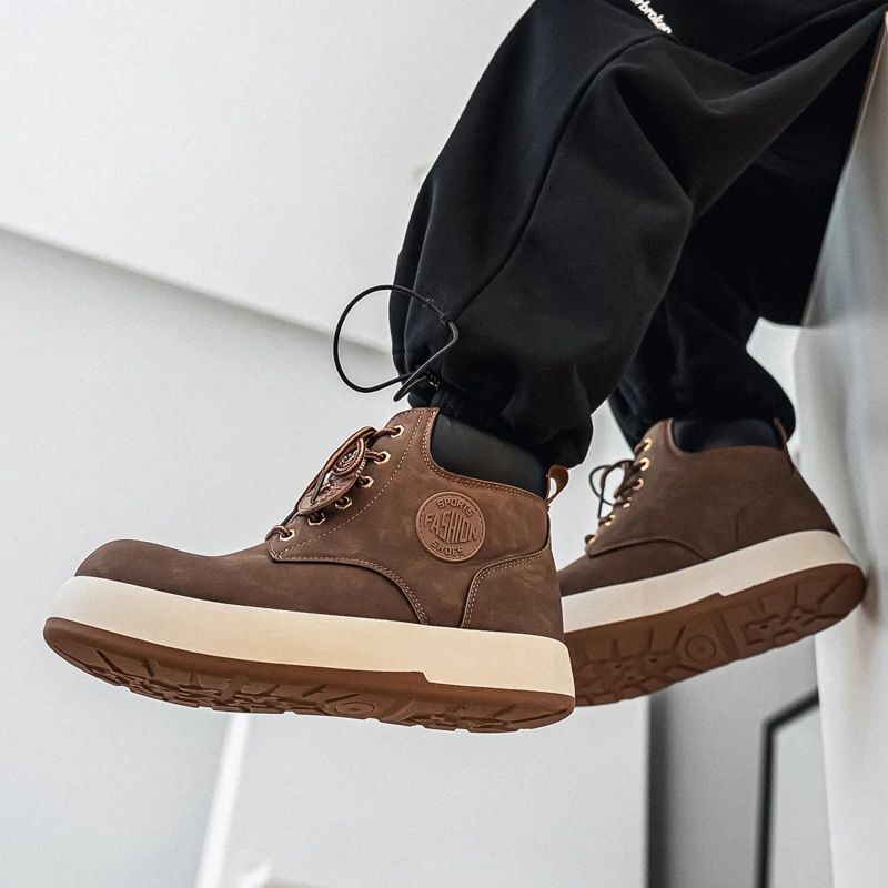 أحذية VIPOL خريفية جديدة للرجال غير رسمية للمشي لمسافات طويلة على الطراز البريطاني، نعل سميك لزيادة الارتفاع ملابس عمل كبيرة الرأس أحذية غير رسمية