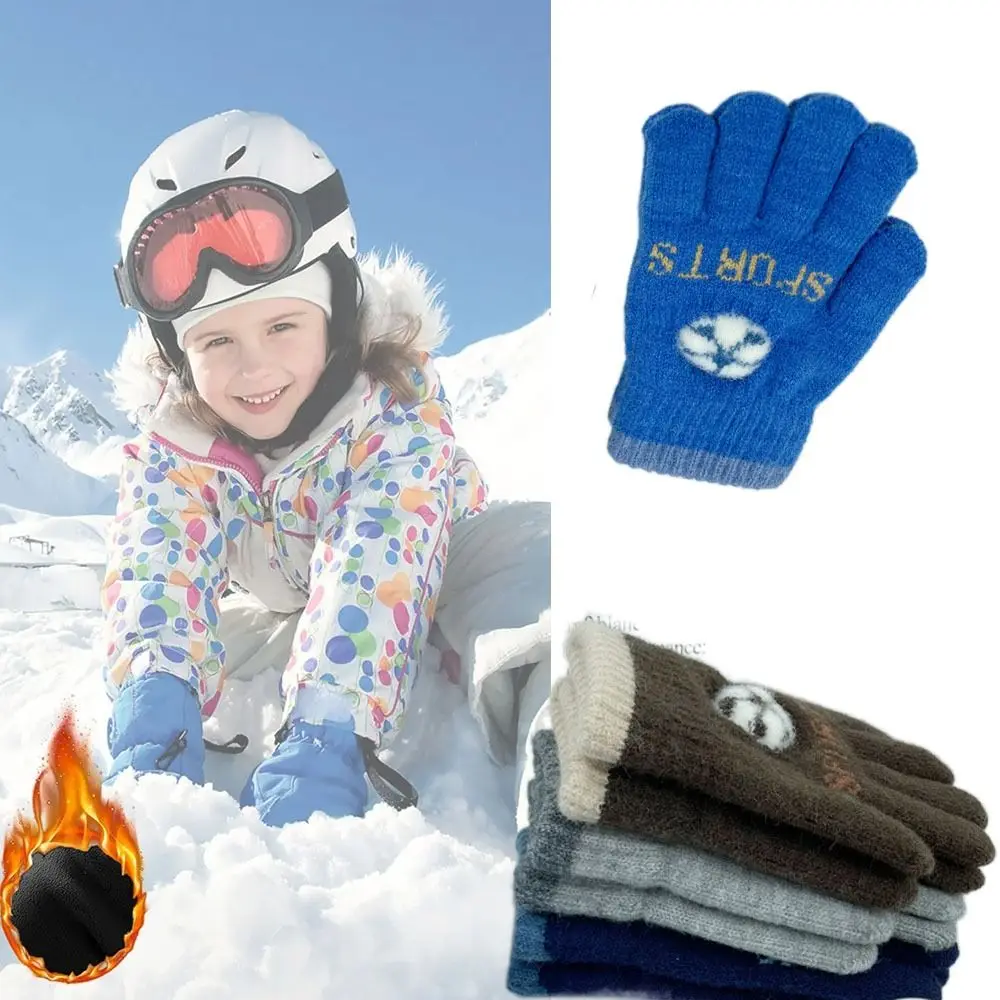 Cute Warm Autumn Winter Gloves Thickened Cold Proof Knitted Gloves Football Cycling Ski Snowing Gloves Warm Mittens