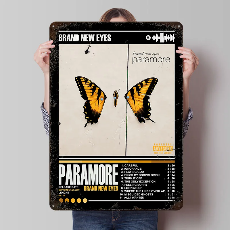 Paramore - Brand New Eyes Album Cover Printed Poster Customized Wall Art Retro Vintage Metal Tin Signs for Gaming Decoration