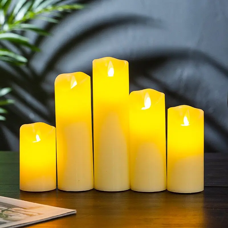 

5.3cm(Dia.) USB powered Rechargeable Led Flickering Pillar Paraffin Candle Wavy edge Moving wick Wedding Party Decoration-Amber