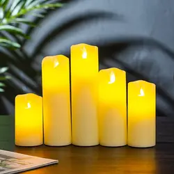 5.3cm(Dia.) USB powered Rechargeable Led Flickering Pillar Paraffin Candle Wavy edge Moving wick Wedding Party Decoration-Amber