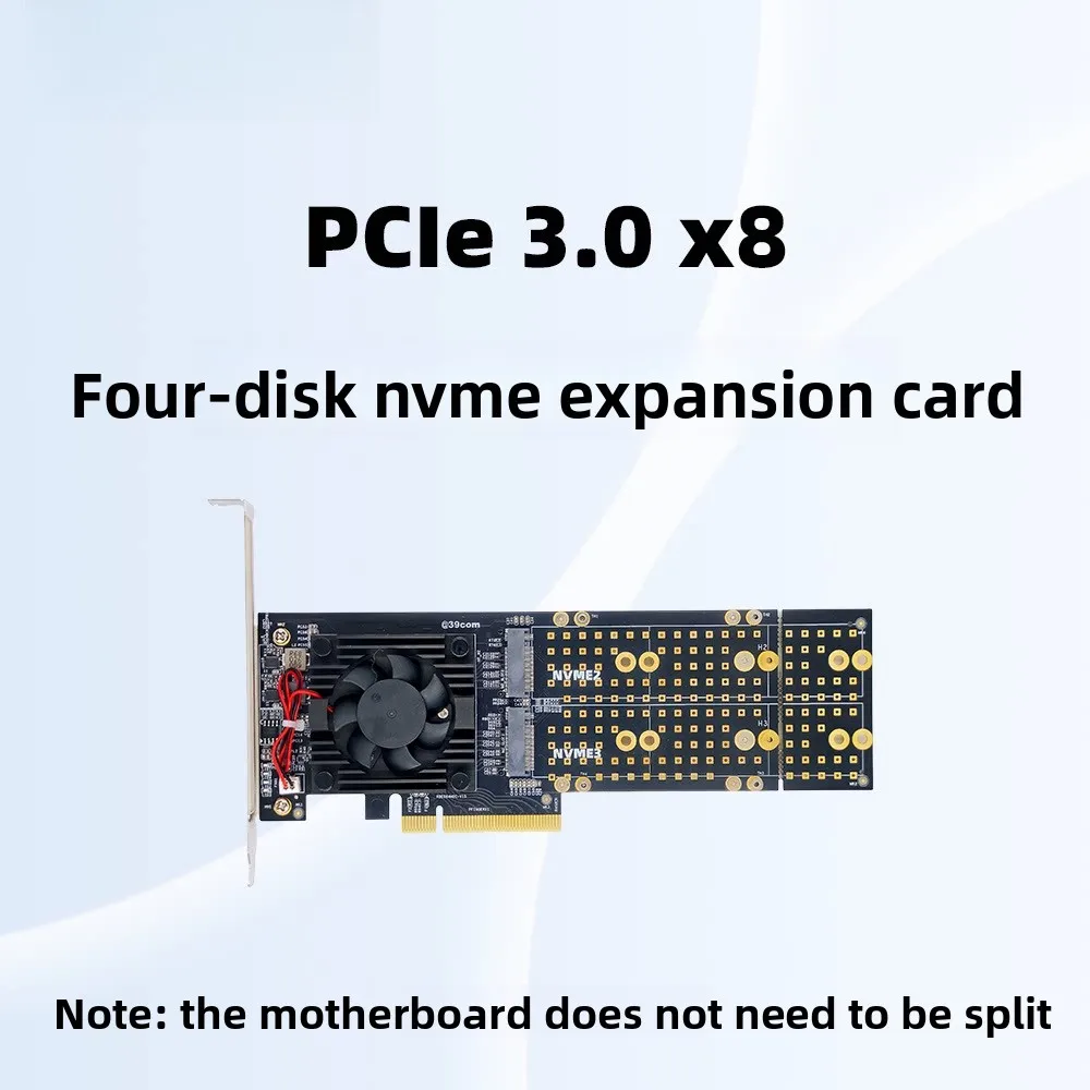 PLX8747 4 Bay M.2 PCIe Expansion Card, No Bifurcation Support NAS, Full Half Height Quiet Server Adapter Card