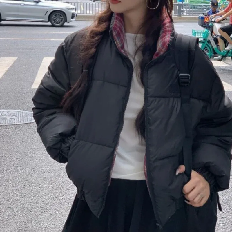 الوقوف طوق قصيرة القطن وسادة مبطنة المرأة الخريف الشتاء الأمريكية الجديدة تنوعا عكسها سترات سوداء دافئة الخبز معاطف #3