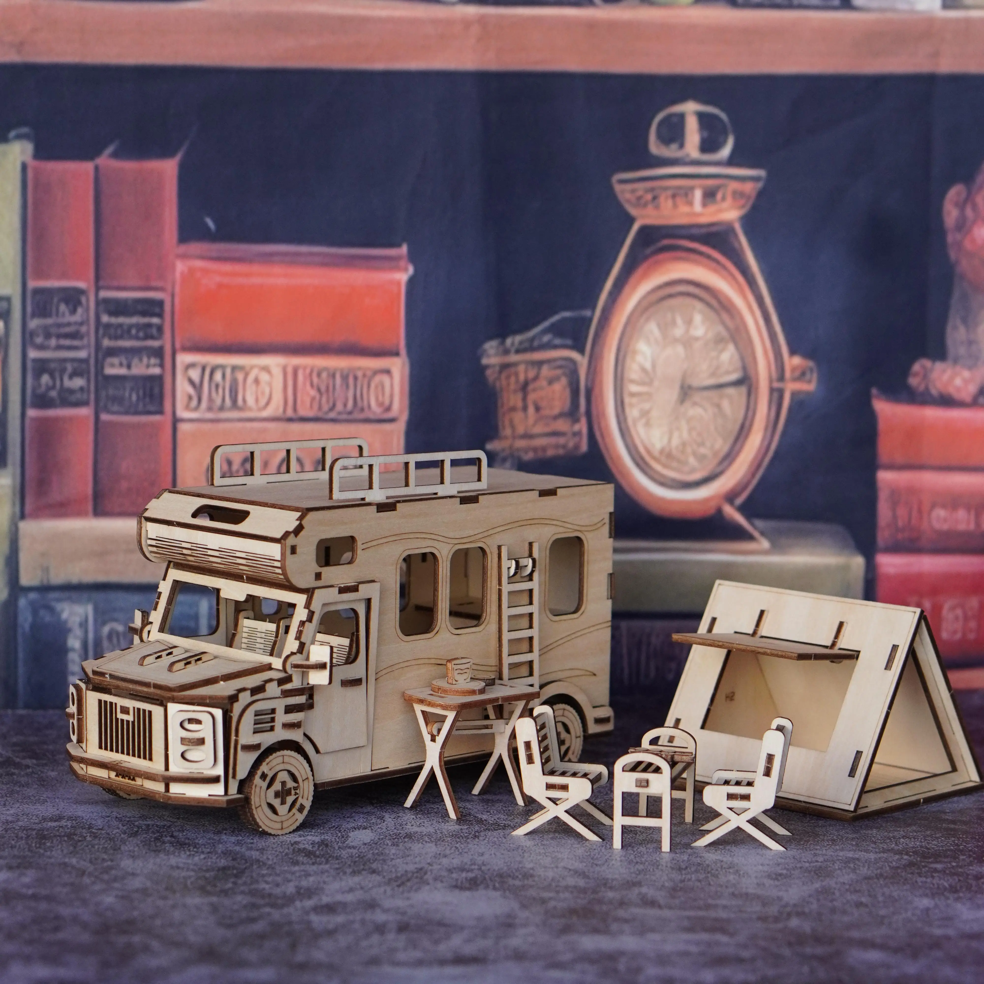 โมเดลประกอบรถบ้านไม้ 3 มิติ แบบตัวต่อ ของเล่นบล็อกไม้สำหรับกิจกรรมกลางแจ้ง เหมาะสำหรับเป็นของขวัญให้เพื่อนและครอบครัว
