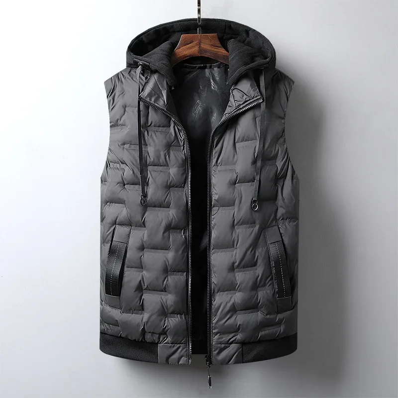 Men's Hooded Vests with Detachable Cap Windproof Warm Winter Vests for Men Solid Thicken Sleeveless Waistcoat Plus Size 8XL