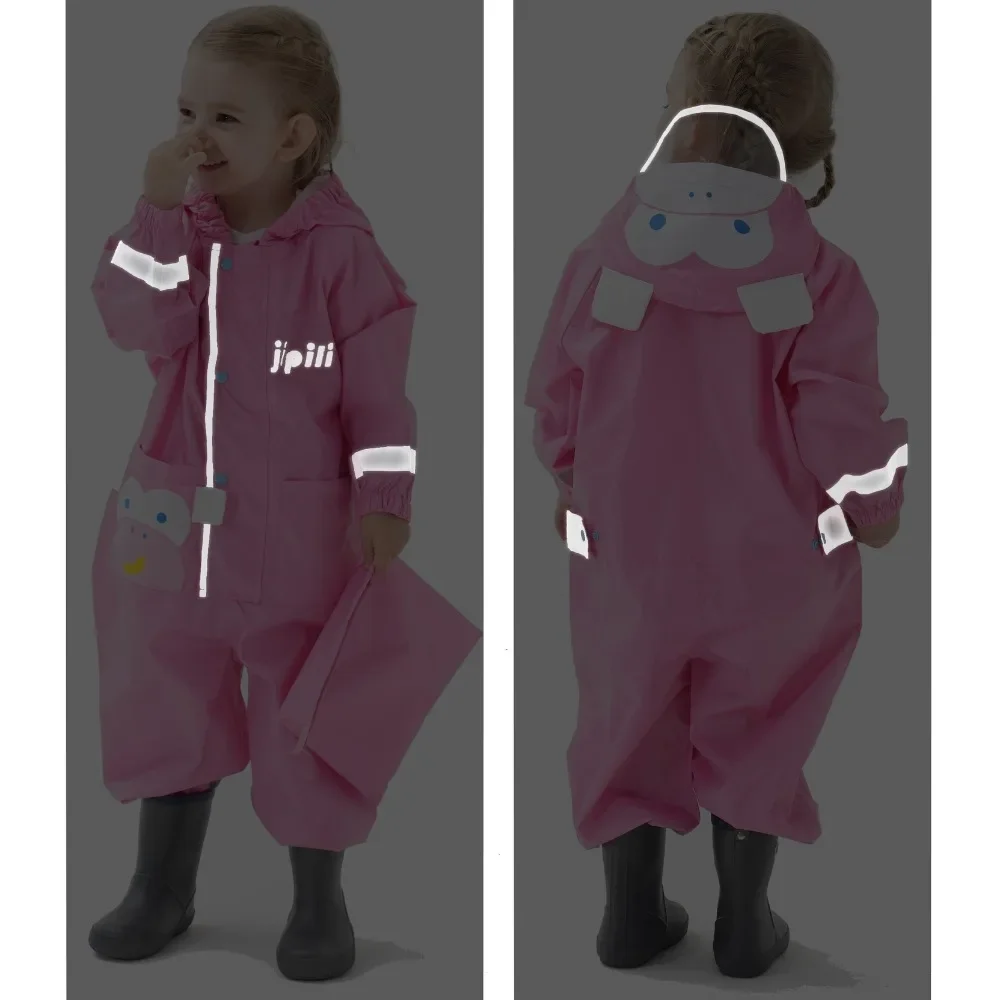 Chilren 3D Raincoat with Reflective Strip Print Cartoon Design Kids Hooded Rainwear for Baby 1-10 Y Rain Pants Infant Rainsuit