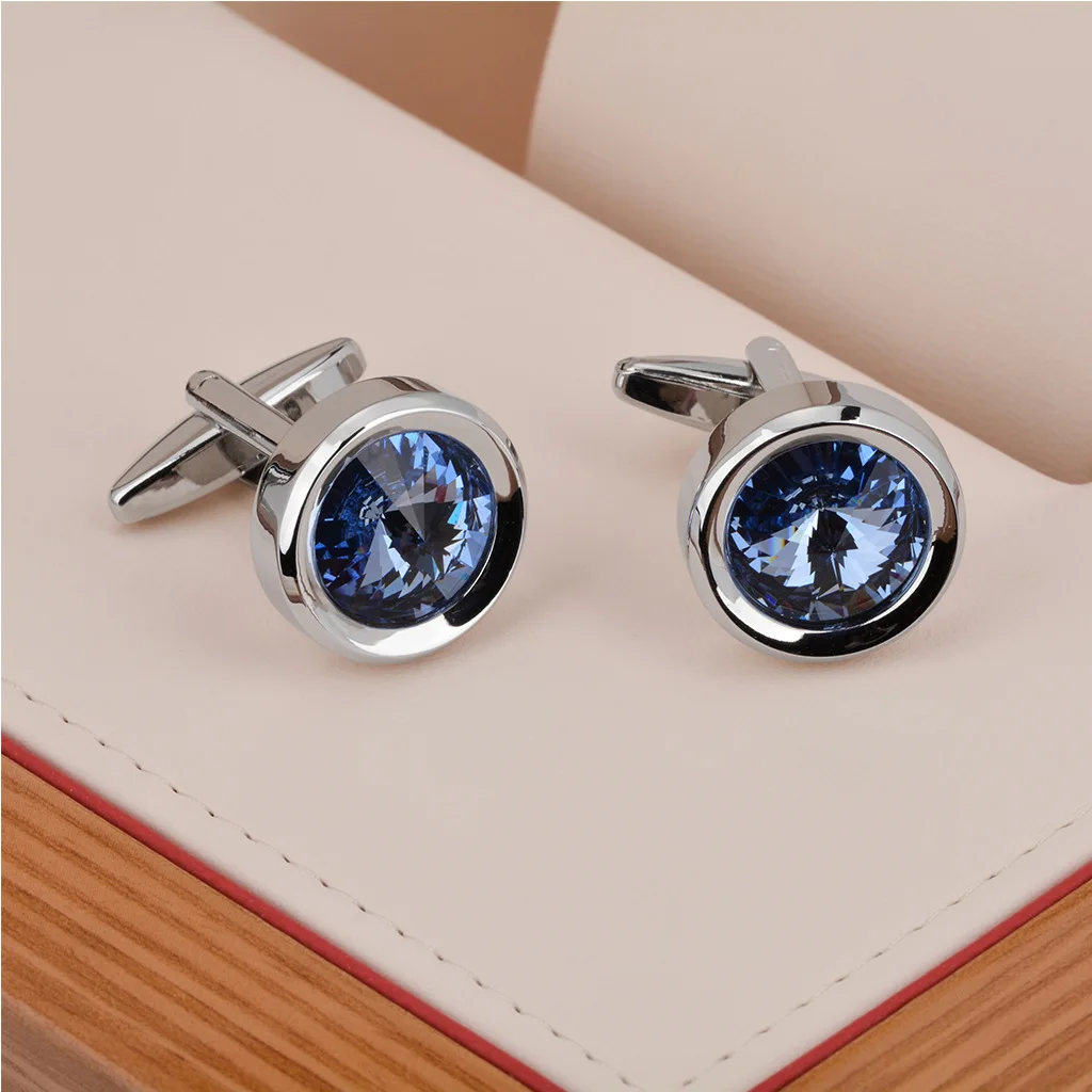 SAVOYSHI Top Quality Crystal Cufflinks for Mens Women Shirt Cuff buttons Round Cuff Link Wedding Gift Groomsmen Business Jewelry
