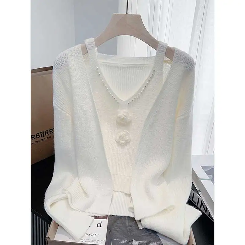 ملابس حريمي ربيع الخريف موضة عادية بلون الحياكة الإناث كل مباراة تظهر رقيقة سترة حبال قطعتين مجموعة علوية Te #3