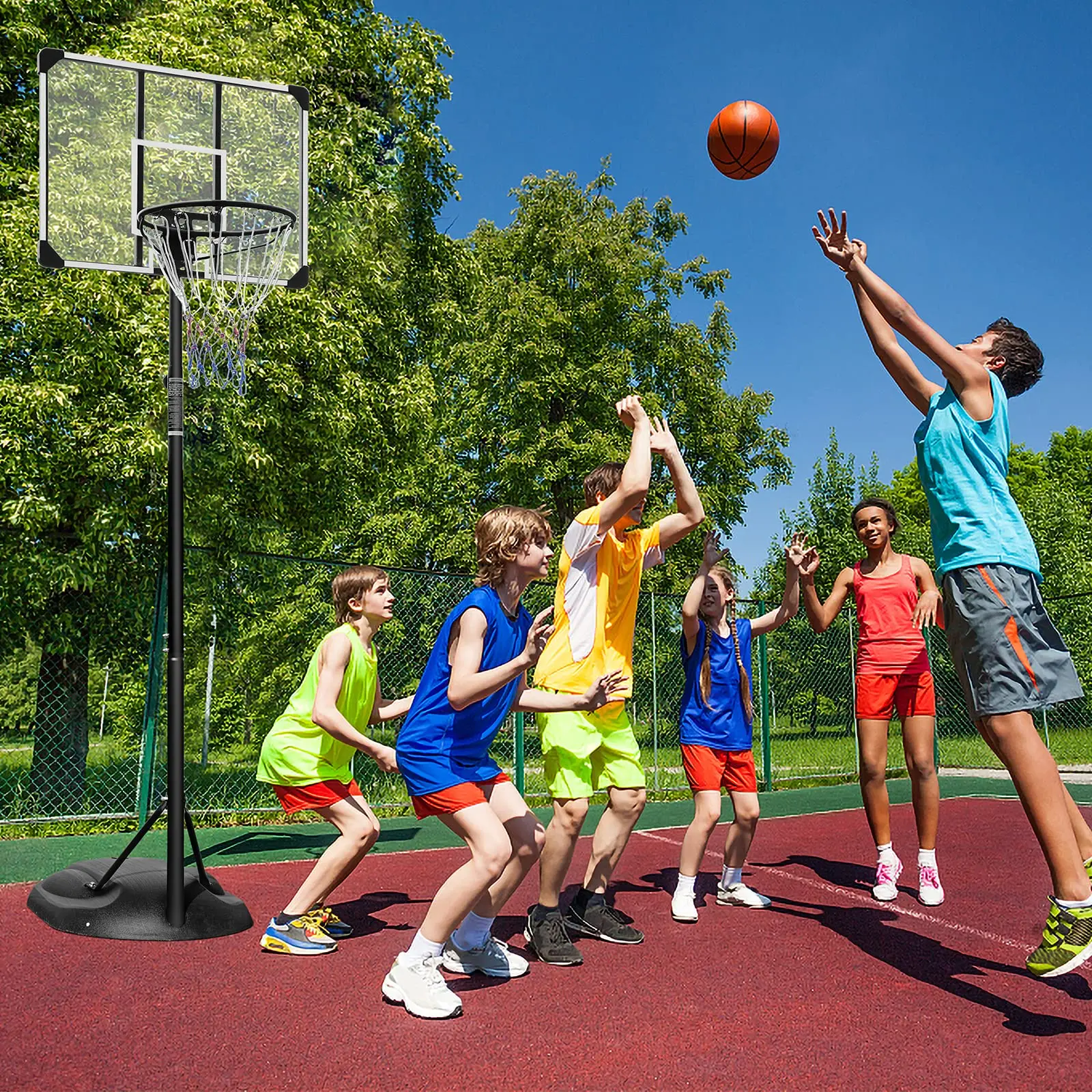 

Basketball Hoop Outdoor, 7.5-9.2Ft Adjustable, Portable Basketball Hoop with 32'' Shatterproof Backboard, Small Basketballs Goal for Backyard Driveway Poolside Room