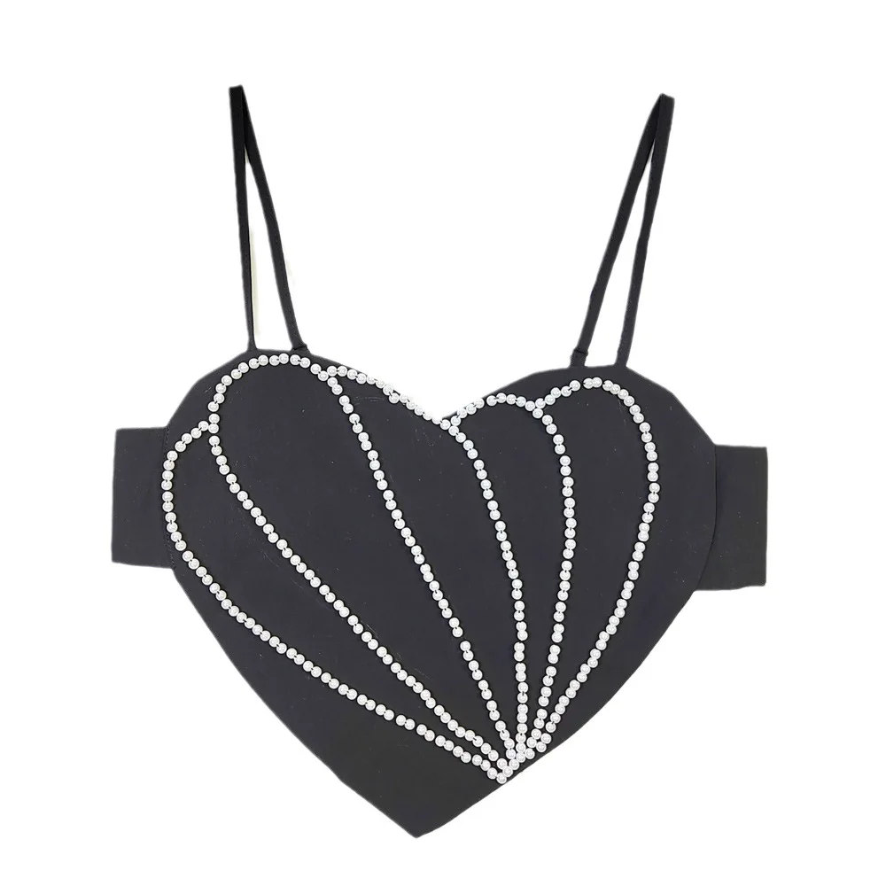 

Black Rhinestone Heart Bustier For Party Club Ladies Diamond Studded Corset