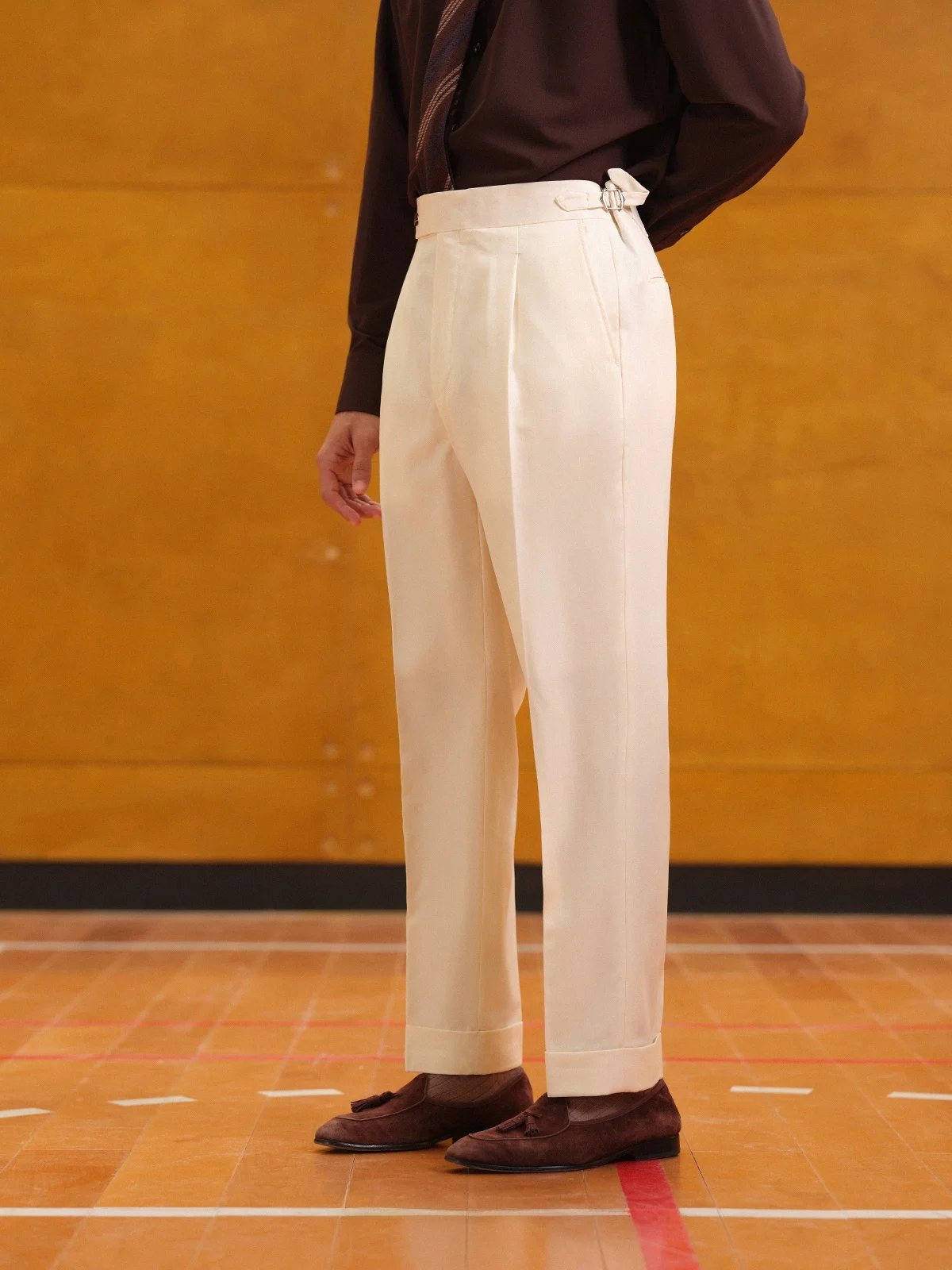 

Cultum Men's Wool Blend Casual Trousers Iron-Free Single Pleat Neapolitan Drape Busin Casual Long Pants Straight Leg