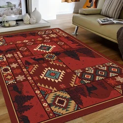 1pc Red Festive Area Rug Bohemian Style Living Room Floor Mat Machine Washable Carpet For Dining Room Bedroom Home Decor